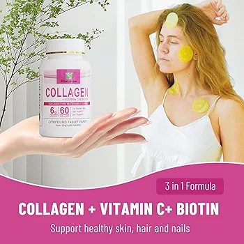 Collagen Vitamin C Biotin Tablets – Beauty Supplement for Skin, Hair, Nails &amp; Joint Wellness Support