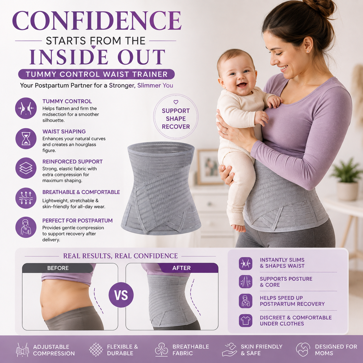 Tummy Control Waist Trainer Shapewear for Postpartum & Body Contouring