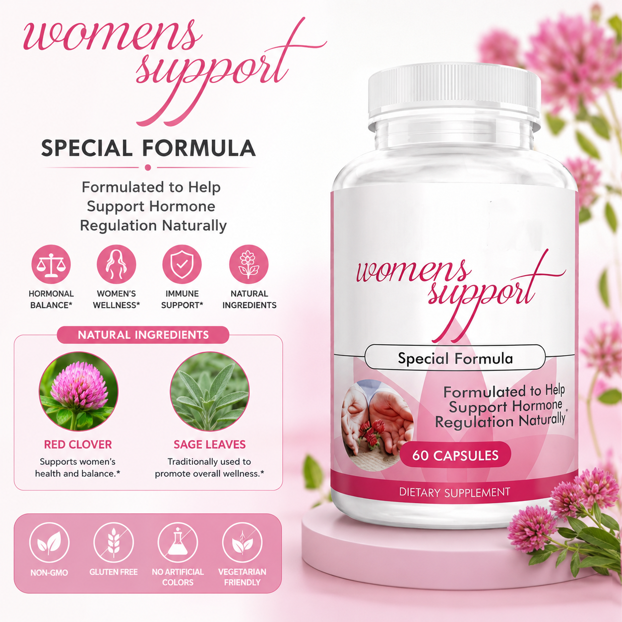 Women’s Care Capsules – Red Clover & Sage Leaf Herbal Supplement for Everyday Wellness